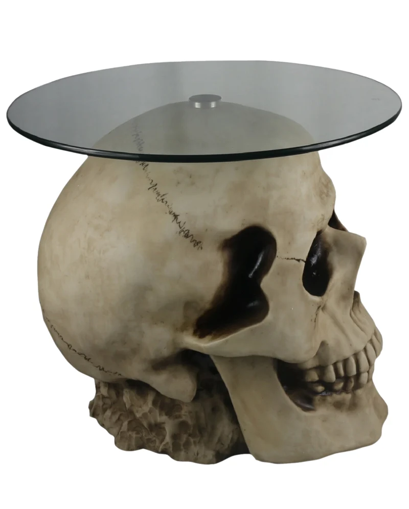 Totenkopf Tisch mit Runder Glasplatte 56,5cm