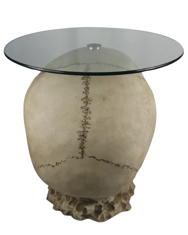 Totenkopf Tisch mit Runder Glasplatte 56,5cm