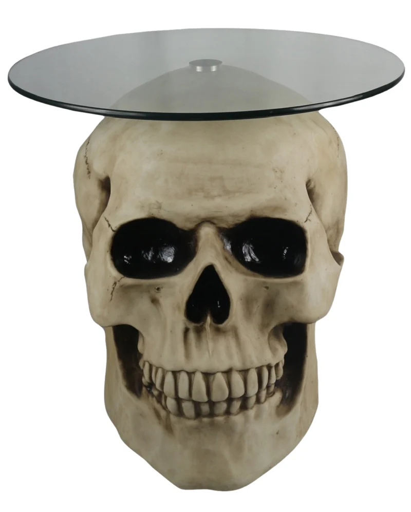 Totenkopf Tisch mit Runder Glasplatte 56,5cm