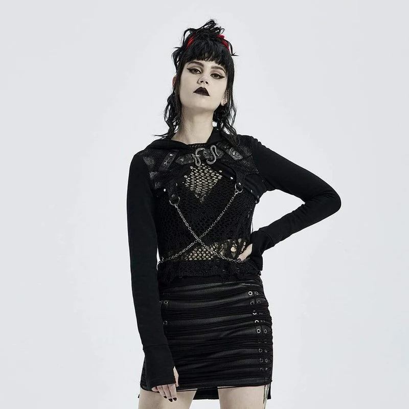 Punk-Kapuzen-Cape für Damen mit Metallkette