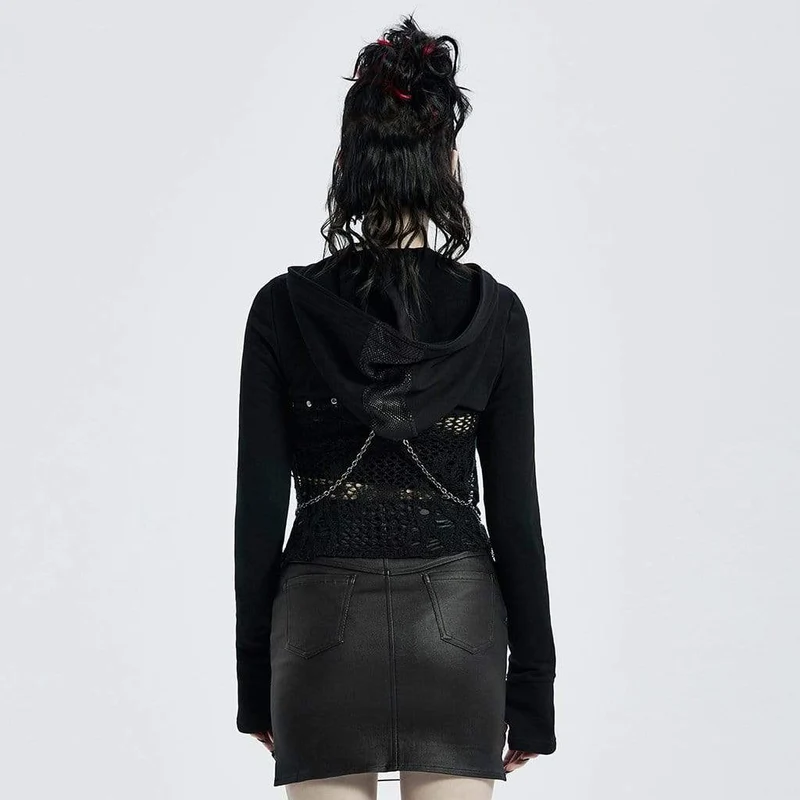 Punk-Kapuzen-Cape für Damen mit Metallkette
