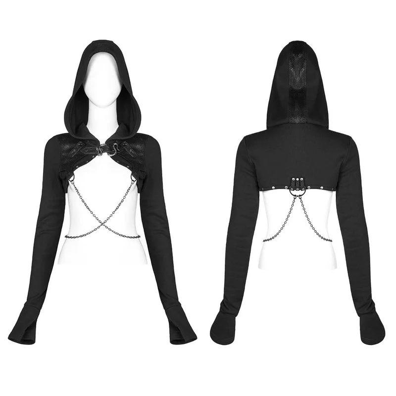 Punk-Kapuzen-Cape für Damen mit Metallkette