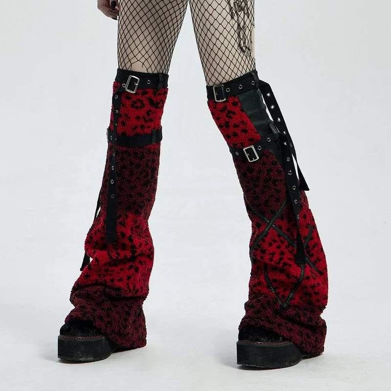 Lange Punk-Stiefel aus Wolle für Damen mit verstellbaren Riemen