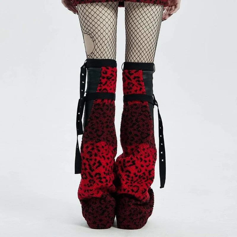 Lange Punk-Stiefel aus Wolle für Damen mit verstellbaren Riemen