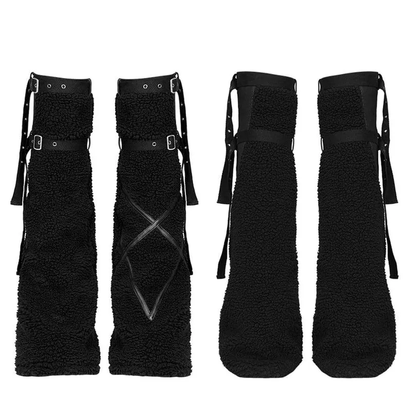 Lange Punk-Stiefel aus Wolle für Damen mit verstellbaren Riemen