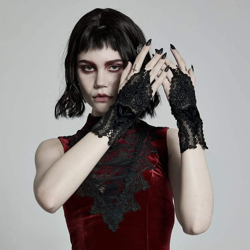 Gothic Jacquard-Handschuhe für Damen