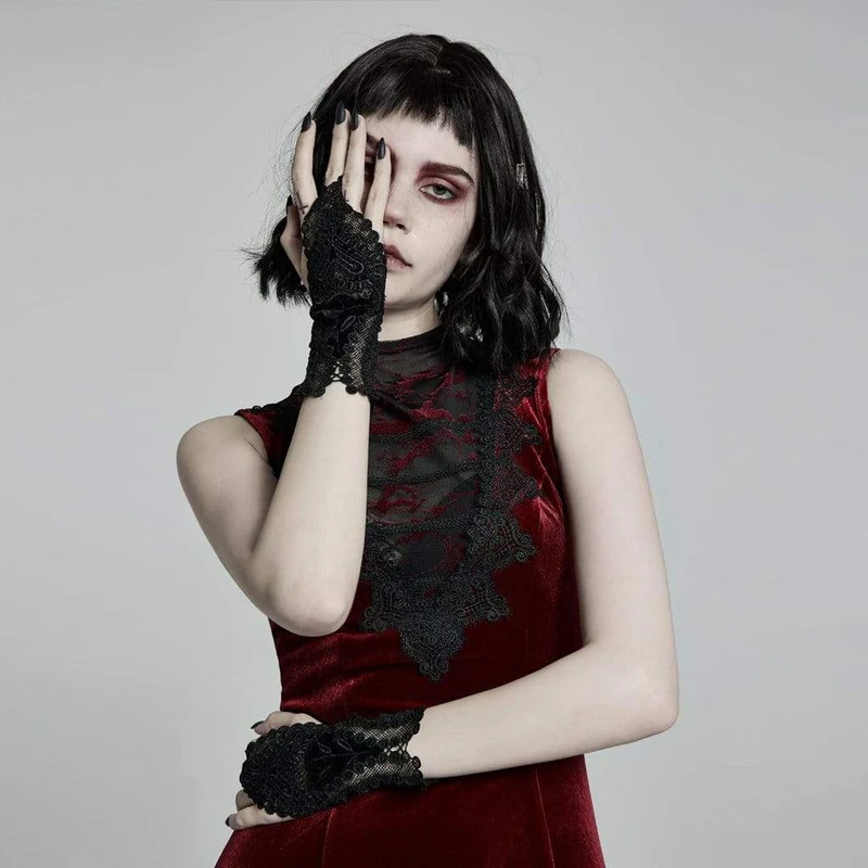 Gothic Jacquard-Handschuhe für Damen