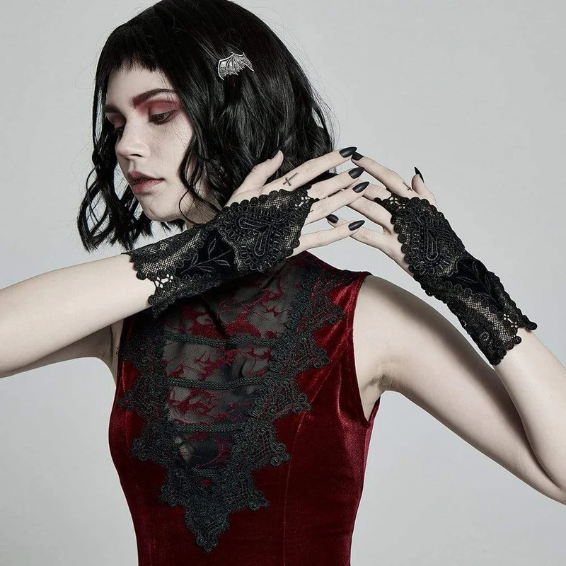 Gothic Jacquard-Handschuhe für Damen