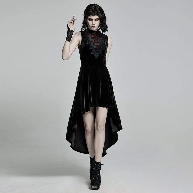 Viktorianische Gothic Hoch/Niedrig ärmellose Kleider aus Velet für Damen