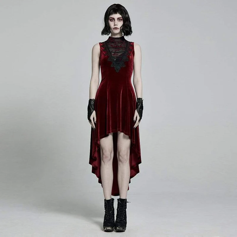 Viktorianische Gothic Hoch/Niedrig ärmellose Kleider aus Velet für Damen