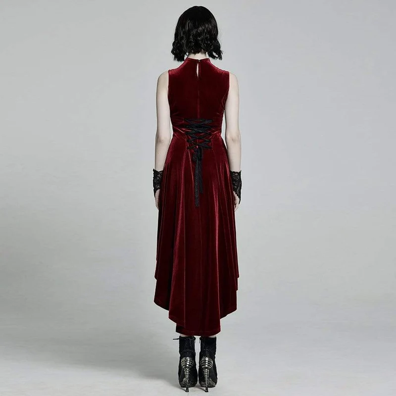 Viktorianische Gothic Hoch/Niedrig ärmellose Kleider aus Velet für Damen