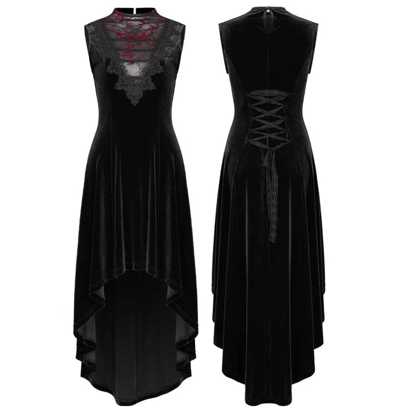 Viktorianische Gothic Hoch/Niedrig ärmellose Kleider aus Velet für Damen
