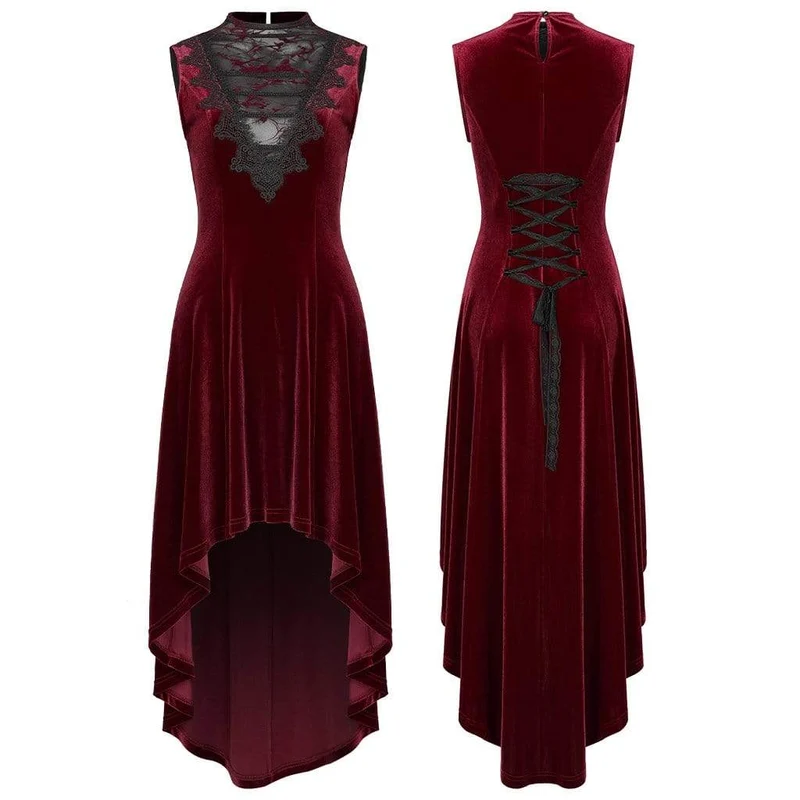 Viktorianische Gothic Hoch/Niedrig ärmellose Kleider aus Velet für Damen
