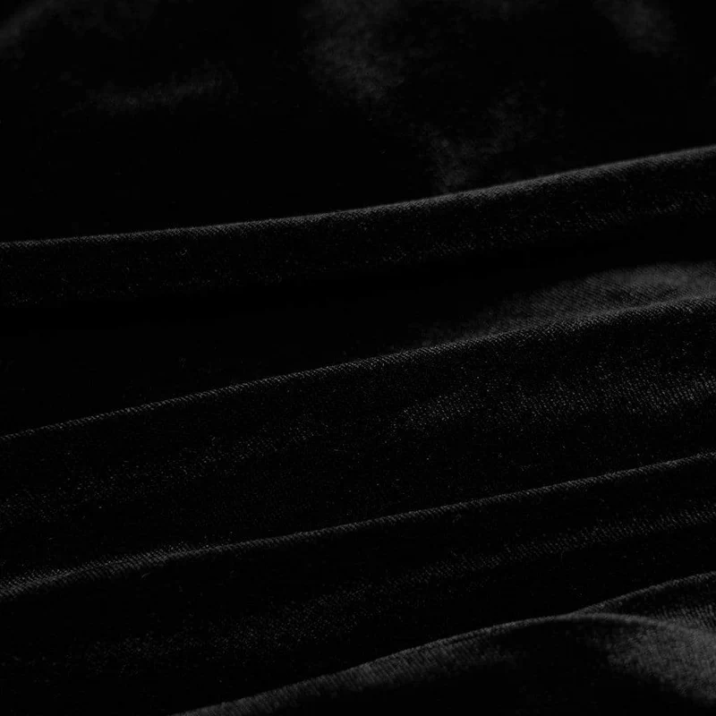 Schwarzes, viktorianisch-gotisches, kurzes Samtkleid mit ausgestellten Ärmeln und Schleife für Damen, ideal für Abschlussfeiern.
