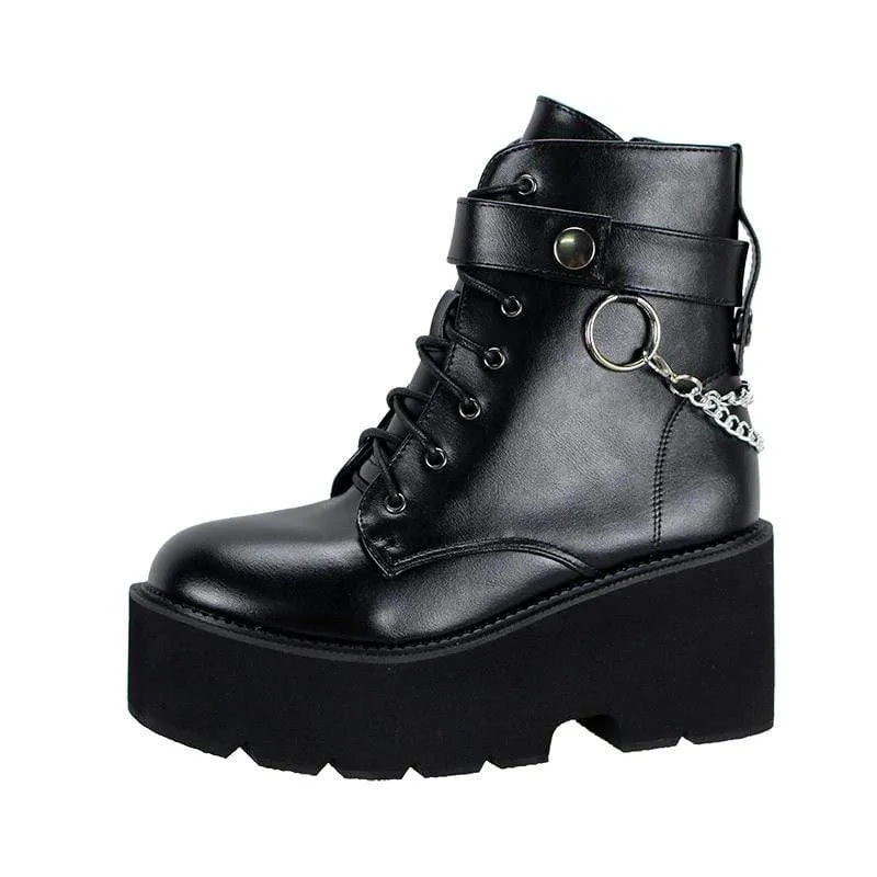 Damen Gothic Punk Plateaustiefel zum Schnüren mit Kette