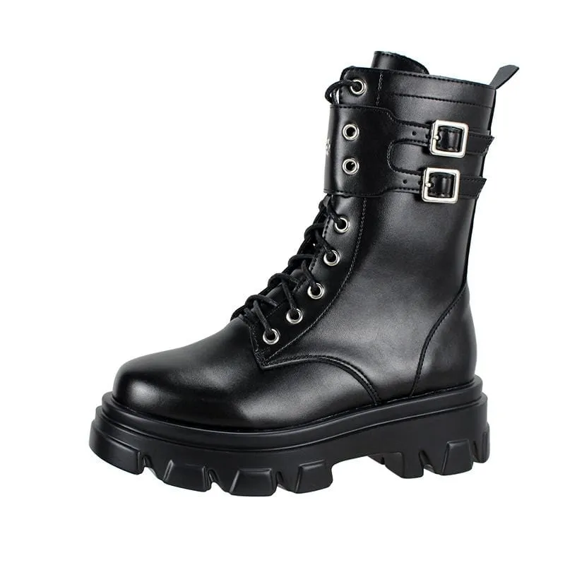 Damen Gothic Punk Zipper Schnallen Buskin Boots