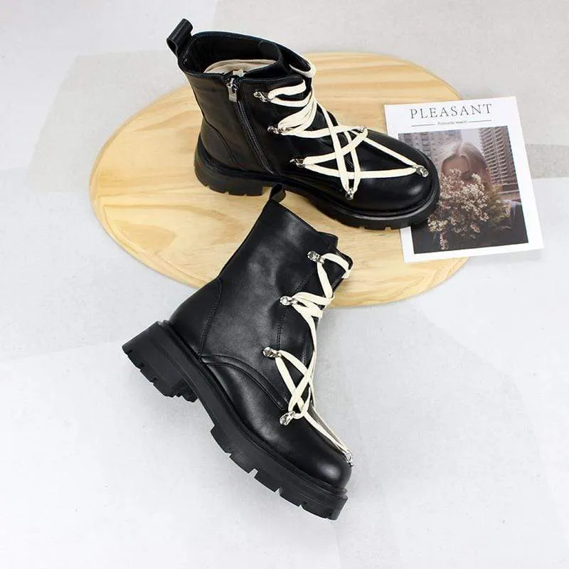Gothic Punk Buskin Boots mit Schnürung und Reißverschluss für Damen