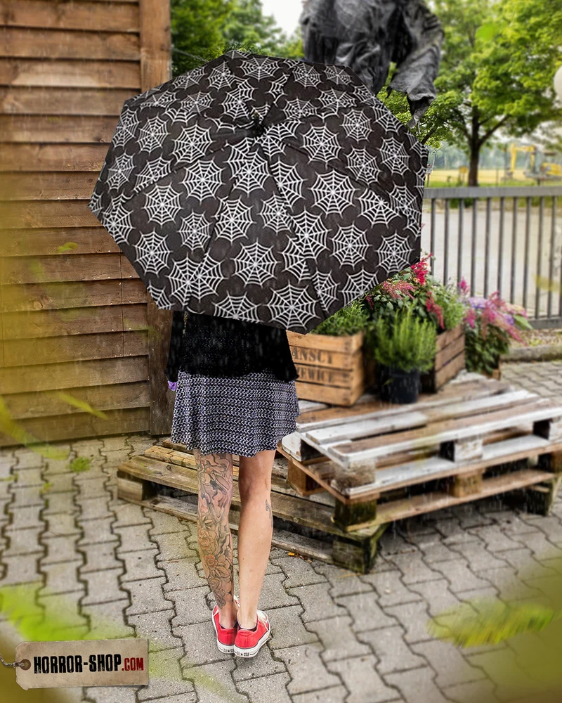 Gothic Regenschirm mit Spinnweben Motiv