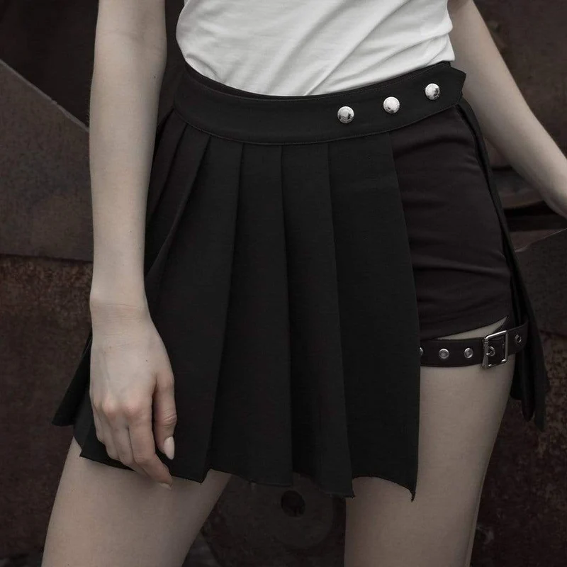 Schwarze zweiteilige Hosenrock im Grunge-Stil mit Faltenrock für Damen