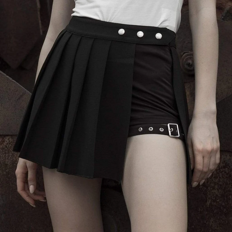 Schwarze zweiteilige Hosenrock im Grunge-Stil mit Faltenrock für Damen