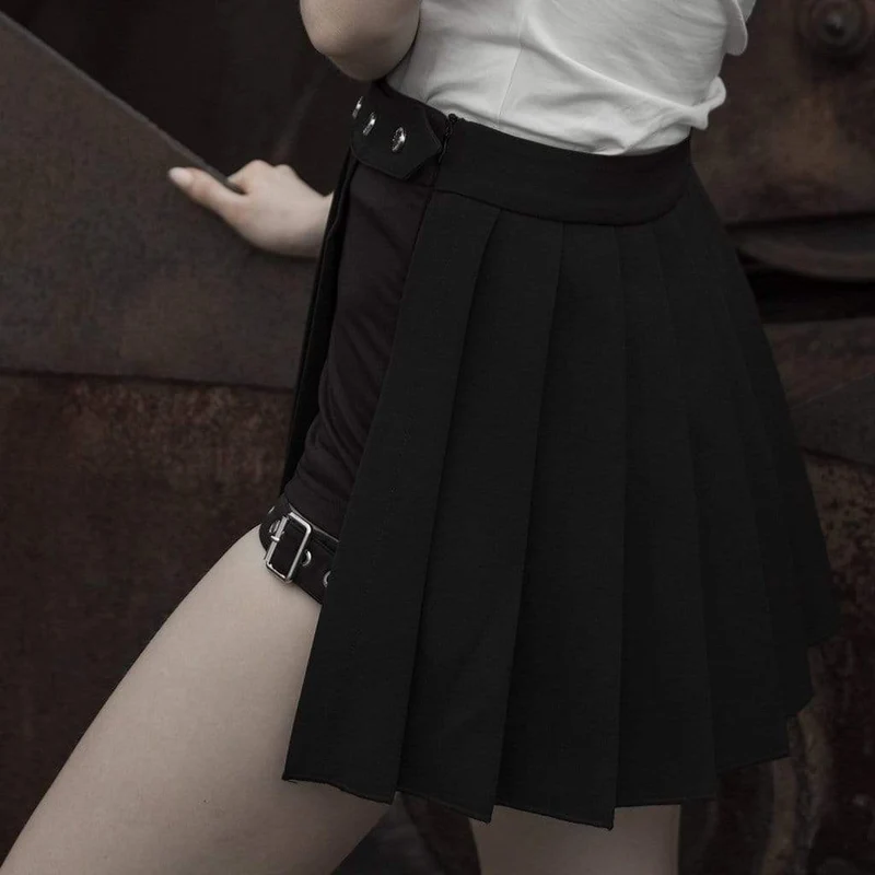 Schwarze zweiteilige Hosenrock im Grunge-Stil mit Faltenrock für Damen