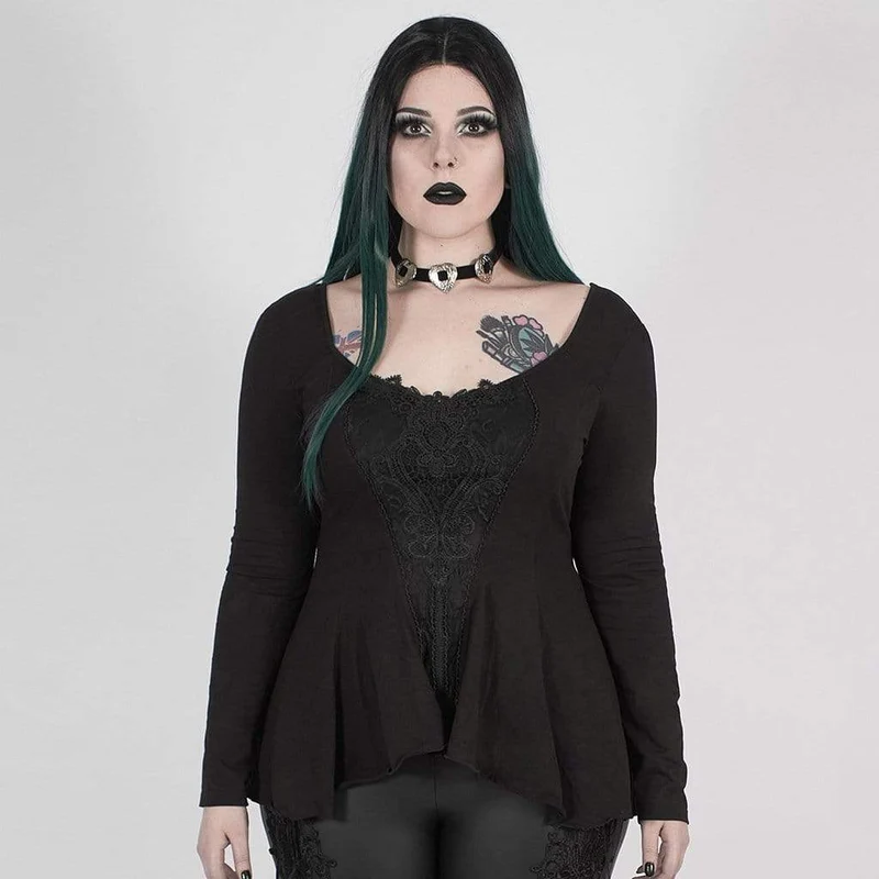Damen Gothic Punk Schwarz Asymmetrisches Oberteil mit Rundhalsausschnitt