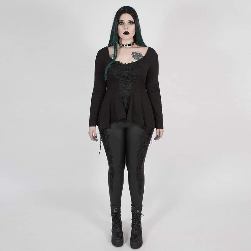 Damen Gothic Punk Schwarz Asymmetrisches Oberteil mit Rundhalsausschnitt