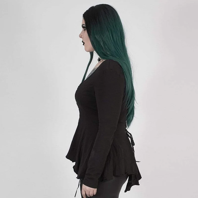 Damen Gothic Punk Schwarz Asymmetrisches Oberteil mit Rundhalsausschnitt