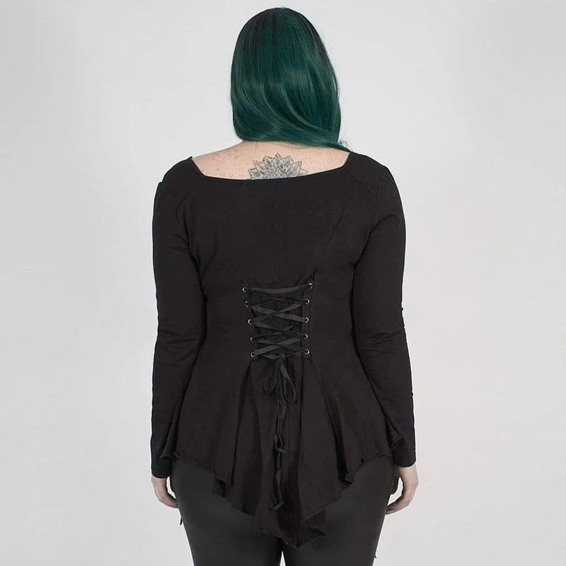 Damen Gothic Punk Schwarz Asymmetrisches Oberteil mit Rundhalsausschnitt