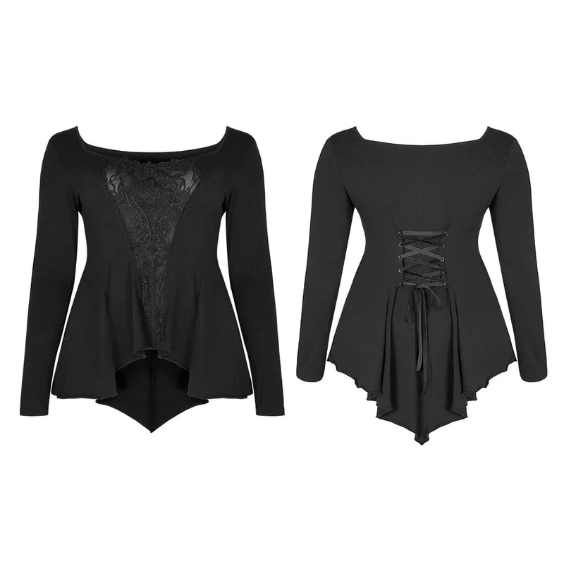 Damen Gothic Punk Schwarz Asymmetrisches Oberteil mit Rundhalsausschnitt