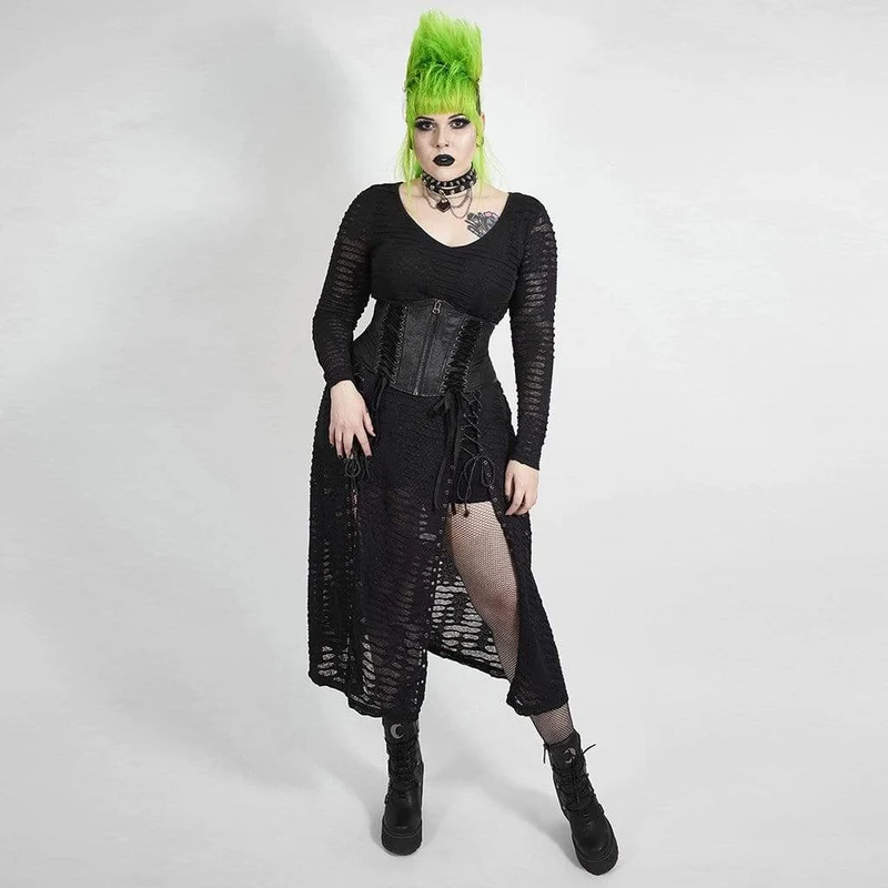Viktorianisches Gothic-Unterbrustkorsett aus schwarzem Kunstleder mit Kreuzschnürung