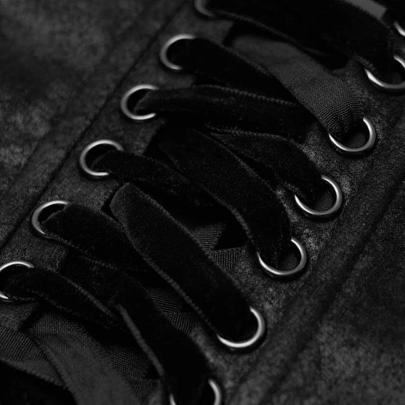 Viktorianisches Gothic-Unterbrustkorsett aus schwarzem Kunstleder mit Kreuzschnürung