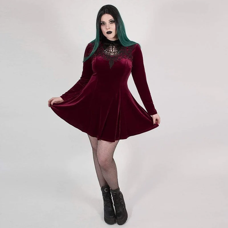Gothic Scarlet und Black Short Collared Dress für Damen in Übergröße