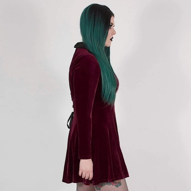 Gothic Scarlet und Black Short Collared Dress für Damen in Übergröße