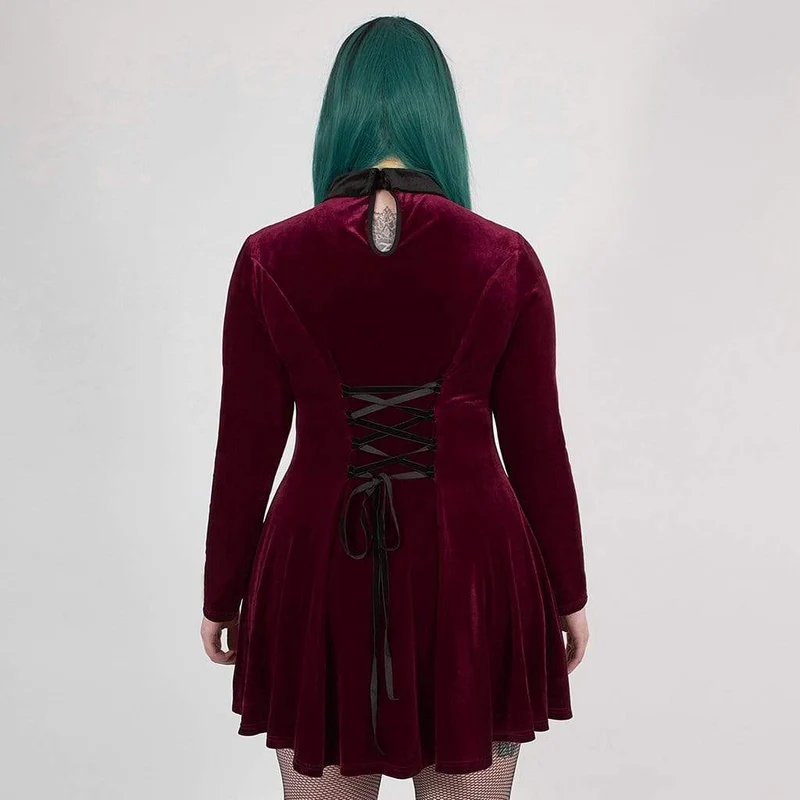 Gothic Scarlet und Black Short Collared Dress für Damen in Übergröße