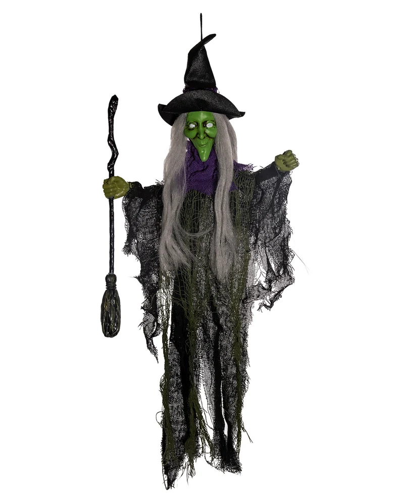 Klassische Halloween Hexe mit Besen Hängefigur 60cm