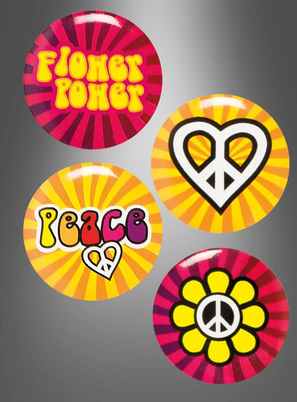Hippie Buttons zum Anstecken 4er Set