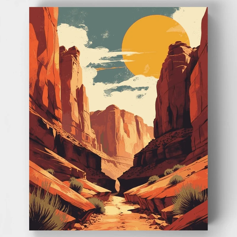 Bryce Canyon National Park Red Rock Slot Canyon Sunburst - Paint by Numbers Kit
