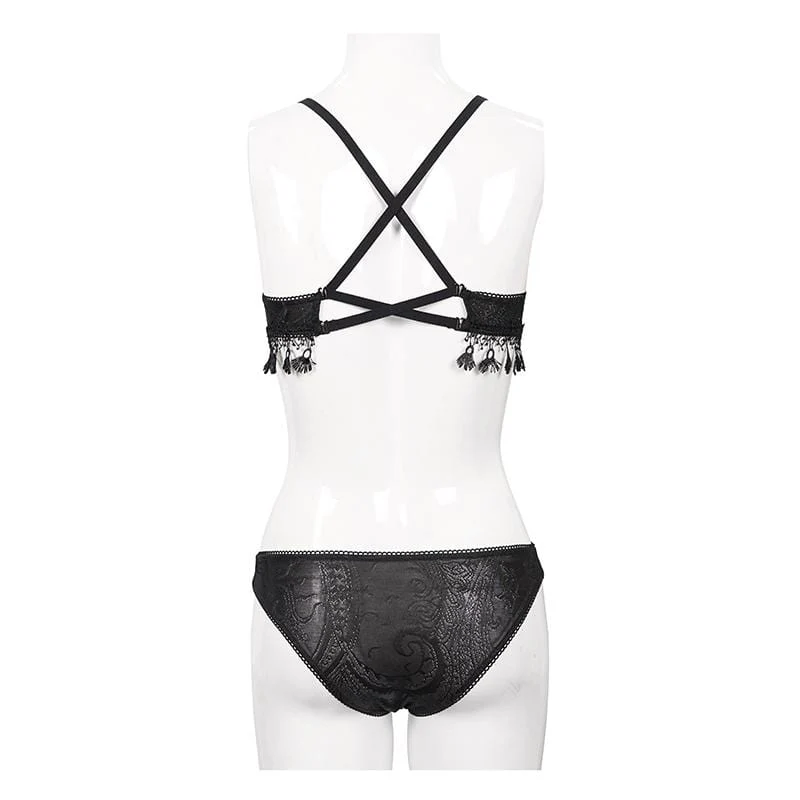 Frauen Gothic Schwarzes Kreuz über Schultergurt Bikini