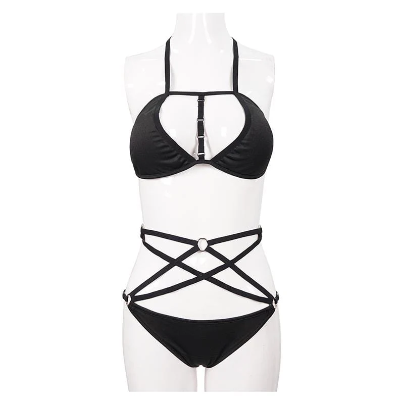 Frauen Punk Triangle Neckholder Riemchen Bikini