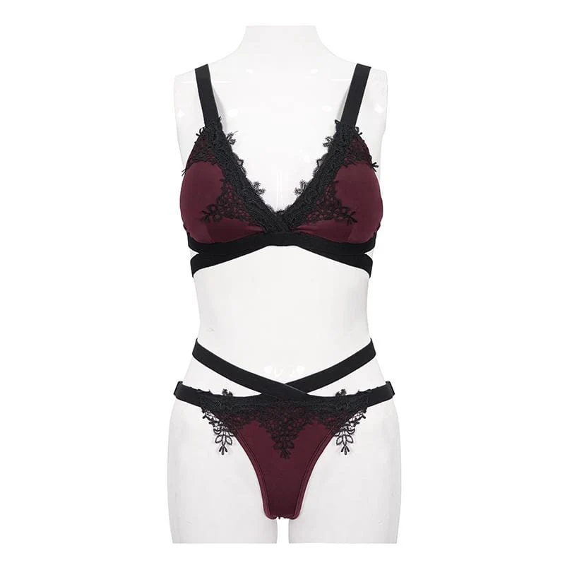 Frauen Gothic Wine Red Strappy Bikini