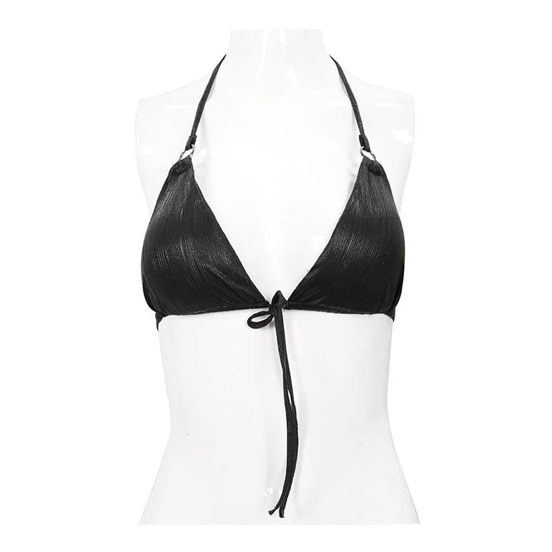 Frauen Punk Black Triangle Neckholder Bikini Top