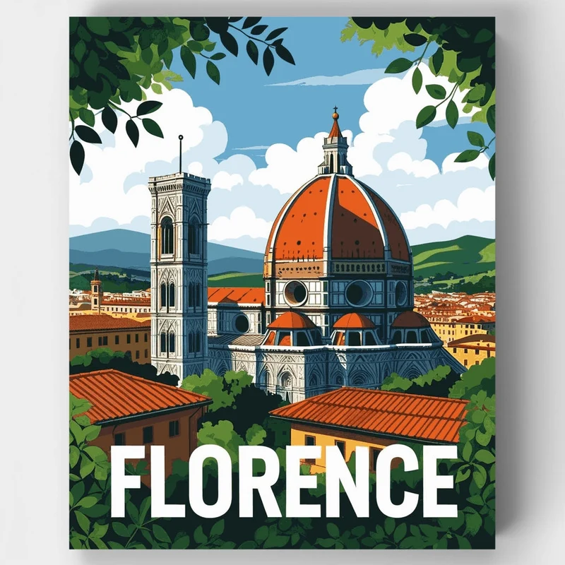 Florence Cathedral Dome Travel Poster Cityscape - Paint by Numbers Kit