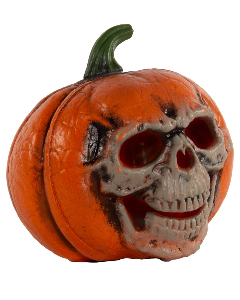 Halloween Kürbis mit beleuchteter Totenkopf Fratze 21cm