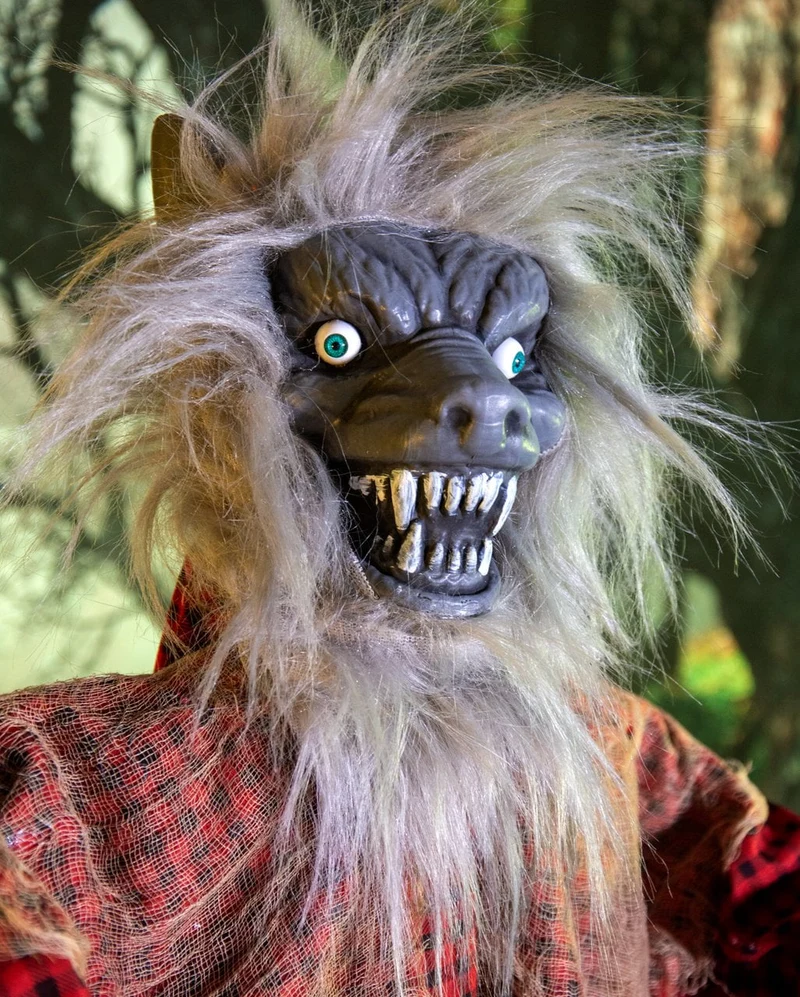 Heulender Werwolf mit Bewegung & Leuchtaugen Hängefigur 120cm