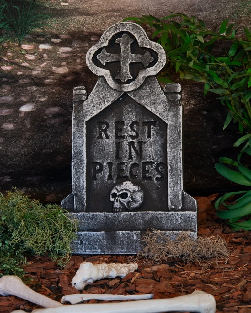 Halloween Grabstein mit Keltenkreuz & Totenkopf 53cm