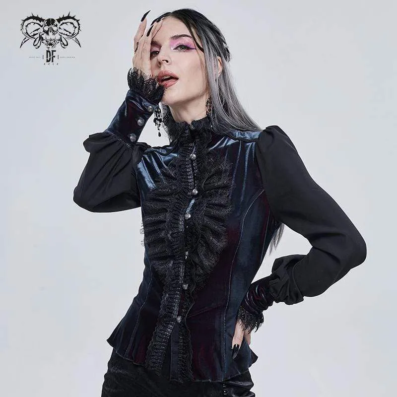Gothic-Spitze-Spleißhemd mit Puffärmeln für Damen