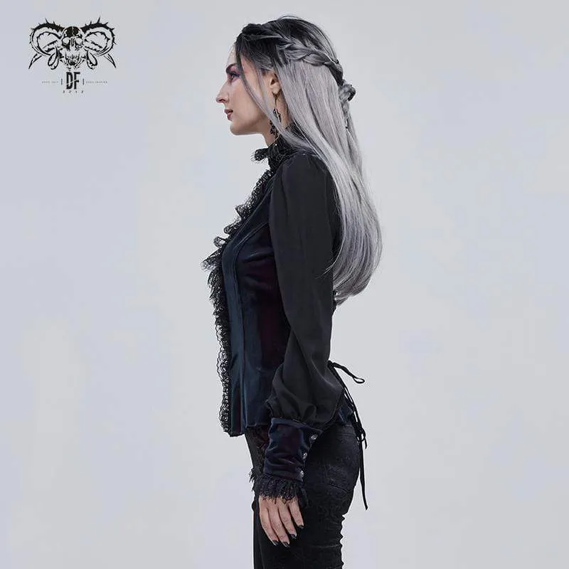 Gothic-Spitze-Spleißhemd mit Puffärmeln für Damen