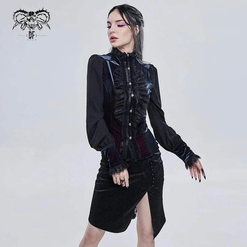 Gothic-Spitze-Spleißhemd mit Puffärmeln für Damen