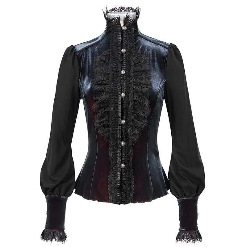 Gothic-Spitze-Spleißhemd mit Puffärmeln für Damen
